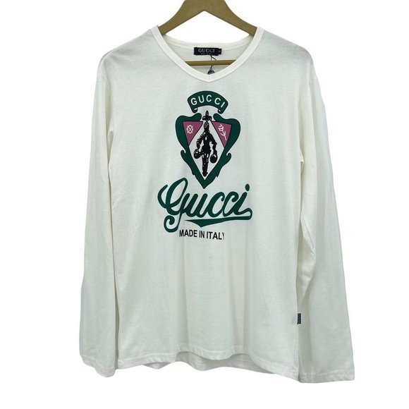 Gucci Other - Gucci Mens T-Shirt Multicolor V Neck Long Sleeve Spell Out Cotton Italy L New